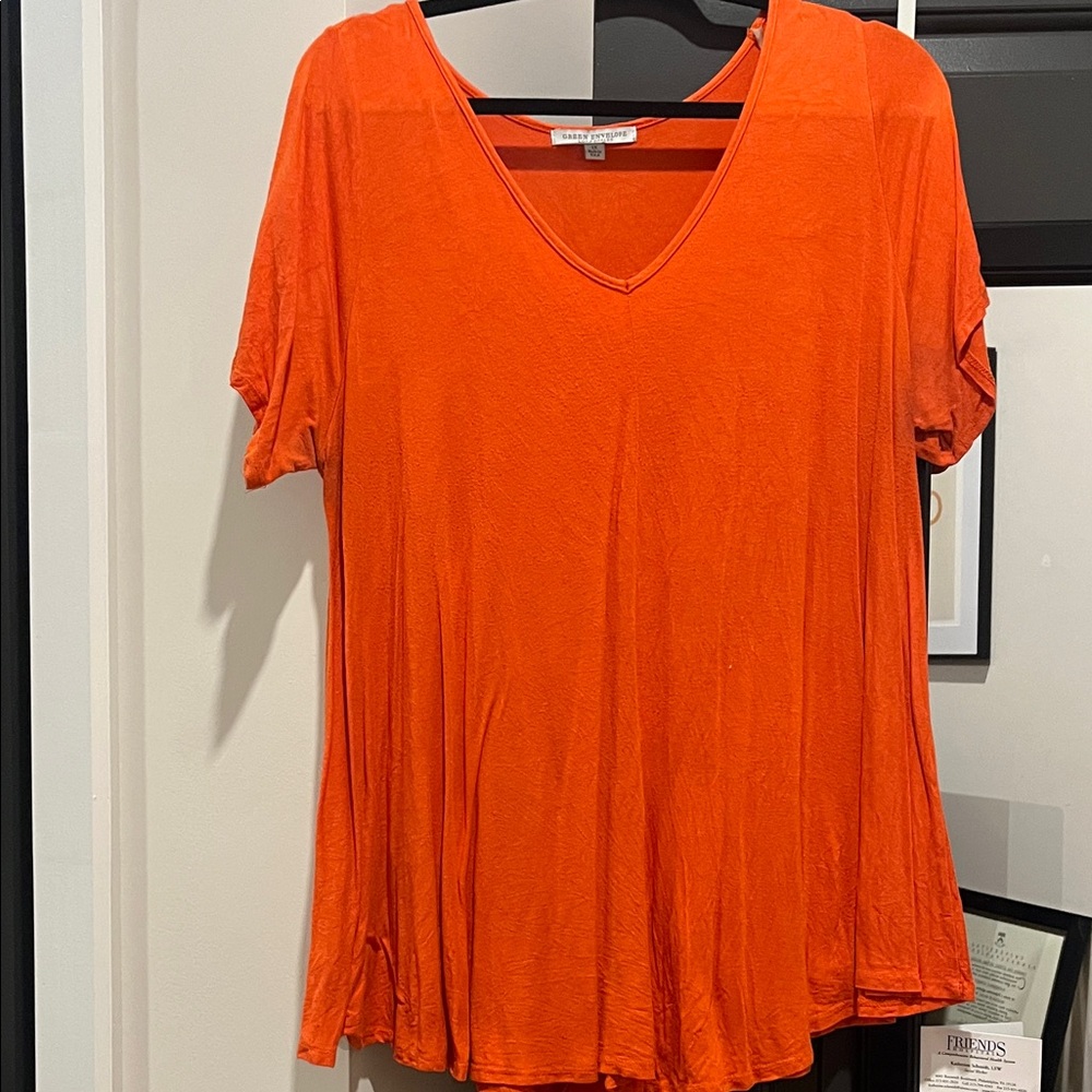 Green Envelope Bright Orange V-Neck Tee